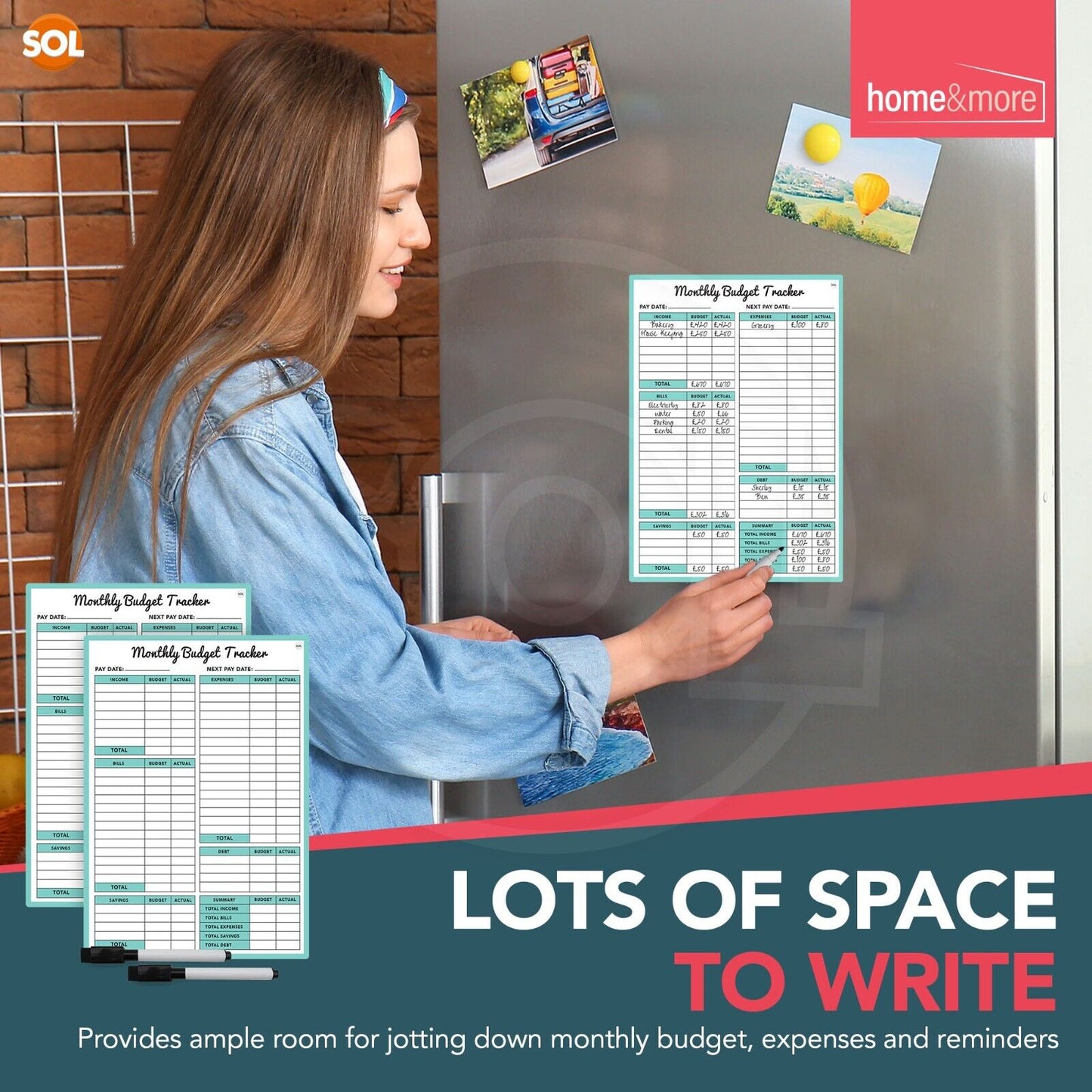 2pk Magnetic Monthly Budget Planner Money Saving Organiser Tracker + Wipe Pens