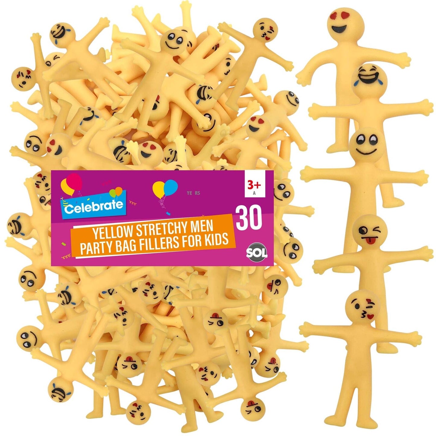 Yellow Stretchy Men | Party Bag Fillers Kids Fun Toys | 30 Pack