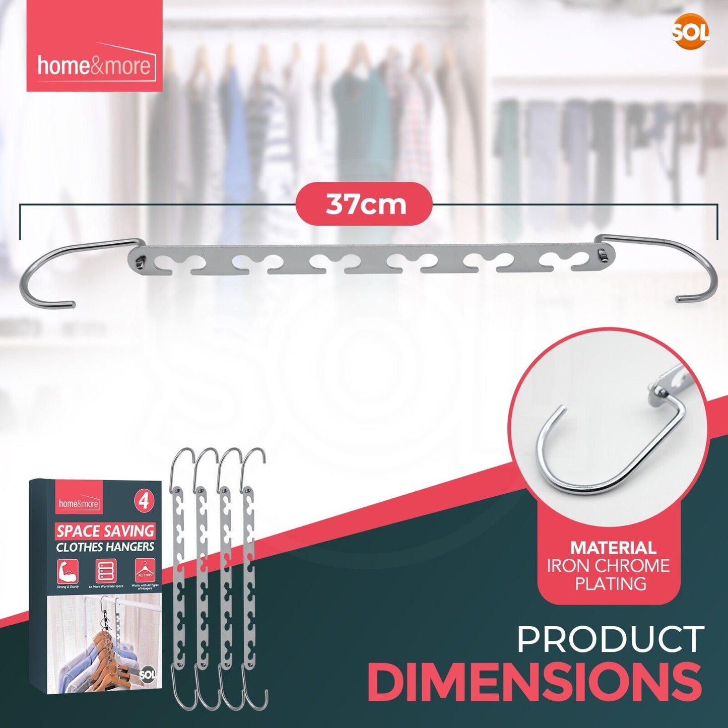Space Saver Hangers Clothes Coat Wardrobe | Metal Magic | 4 Pack