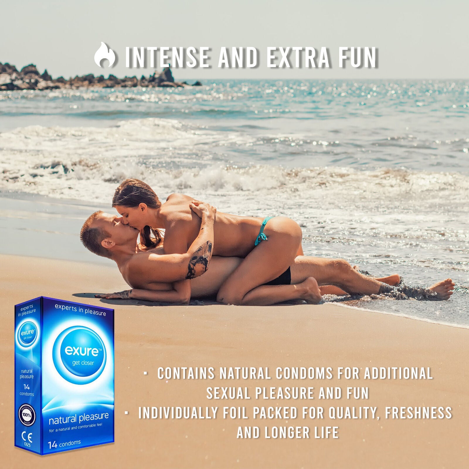 14-140pk Condoms Ribbed Natural Flavoured EXURE Safe Pleasure Discreet Packaging