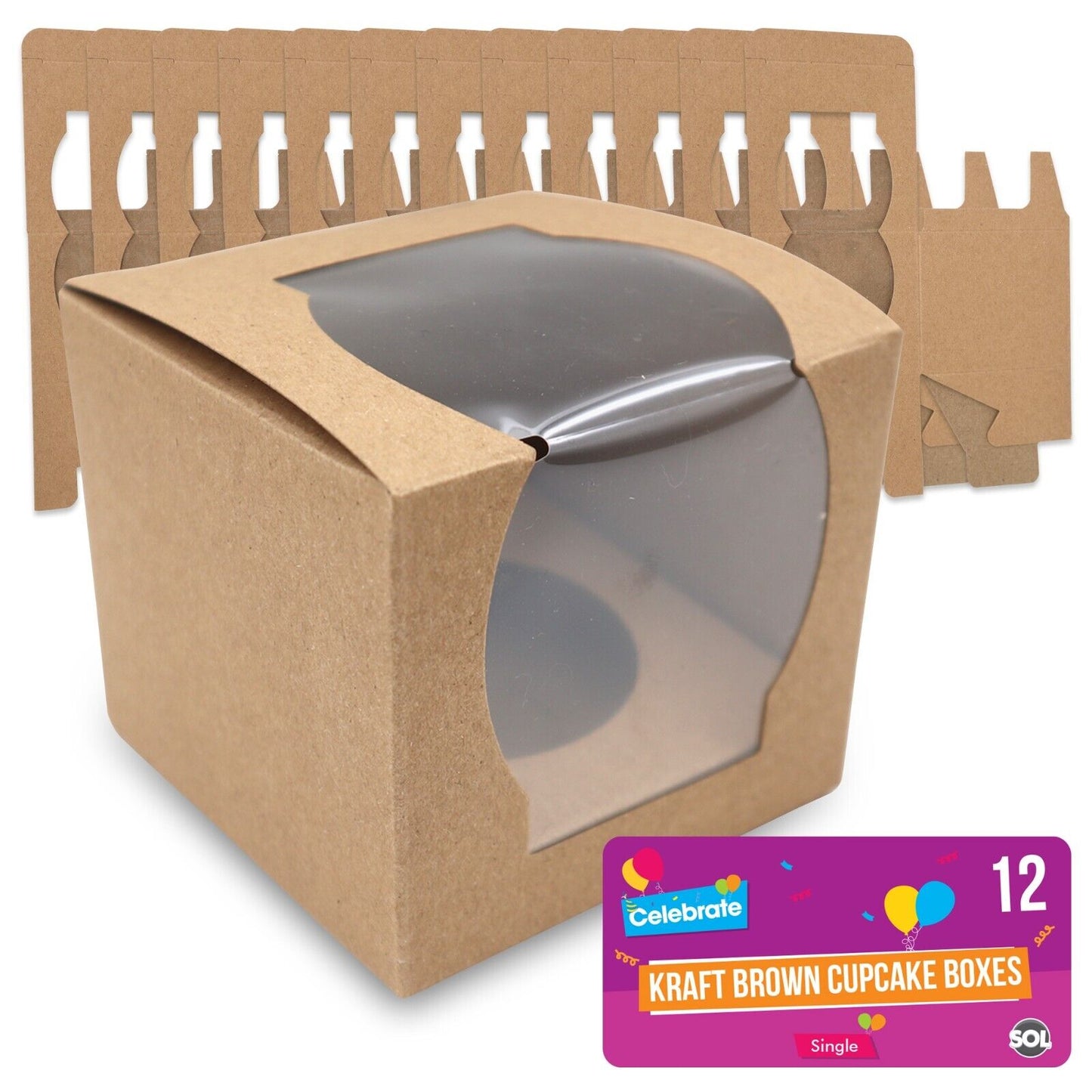 Cupcake Boxes Single Kraft | Window & Inner Tray | 12 Pack