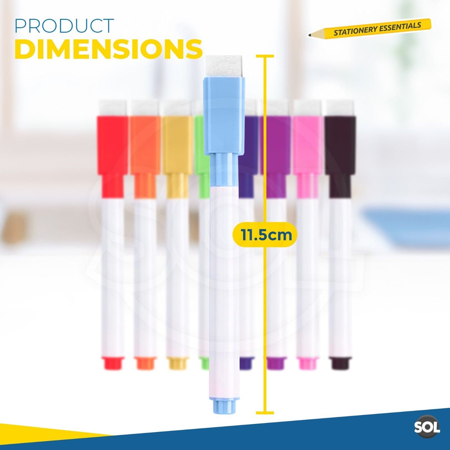 Whiteboard Pens & Eraser Magnetic Dry Wipe | White Board Markers | 9 Pack