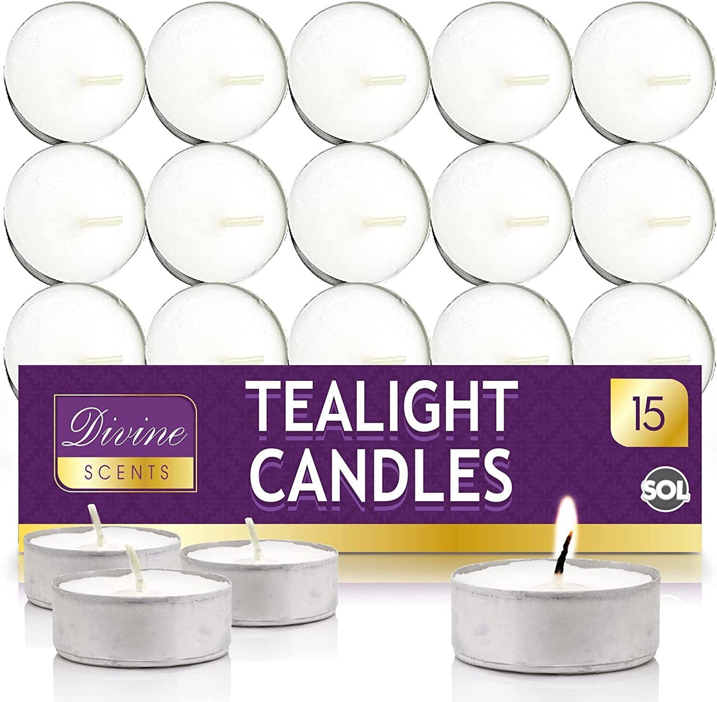 15pk Tea Lights White Unscented Unfragranced Night Candles 3.5 Hour T Tealights