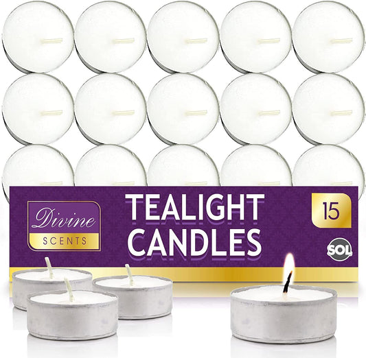 15pk Tea Lights White Unscented Unfragranced Night Candles 3.5 Hour T Tealights