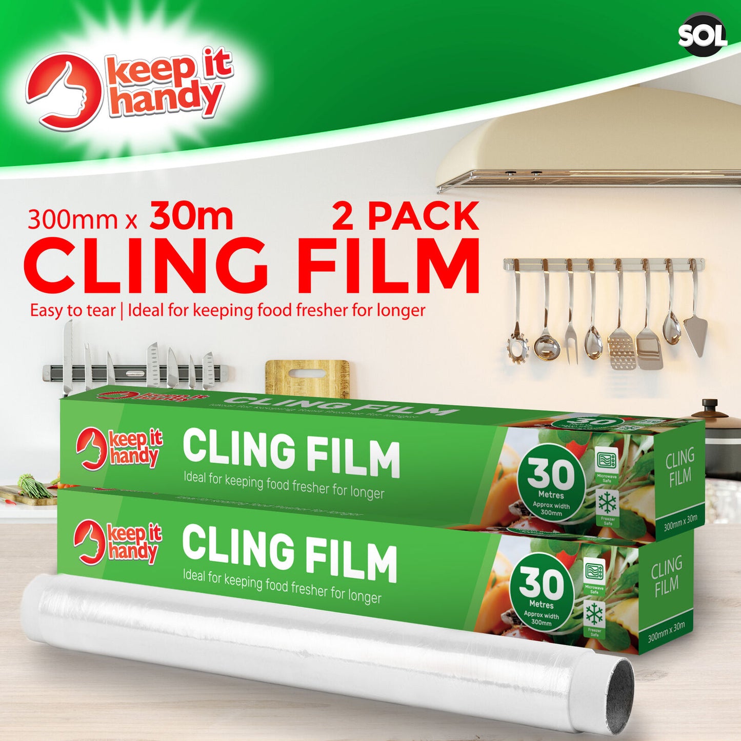 Cling Film 30cm | Easy Cut Catering Refill Rolls | 30Ð180M