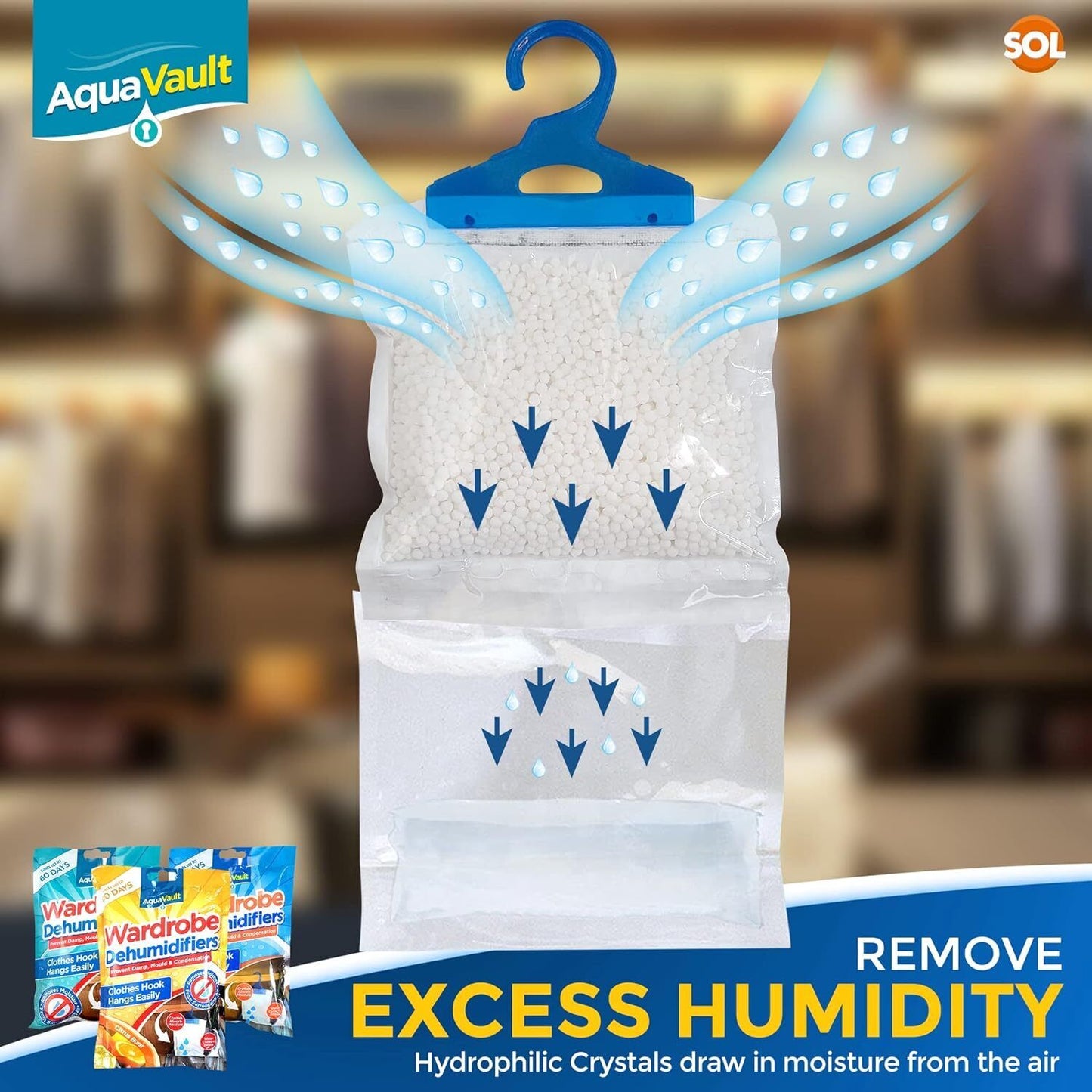 Hanging Wardrobe Dehumidifier Bags | Moisture & Mould Absorber