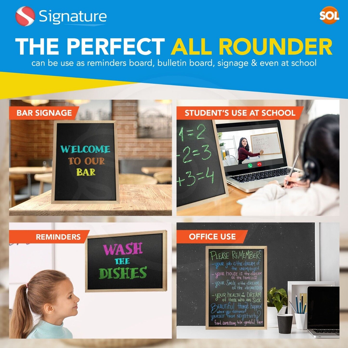 A4 Chalkboard Set with Colourful Chalks - Great for Kids, Restaurants, Cafes