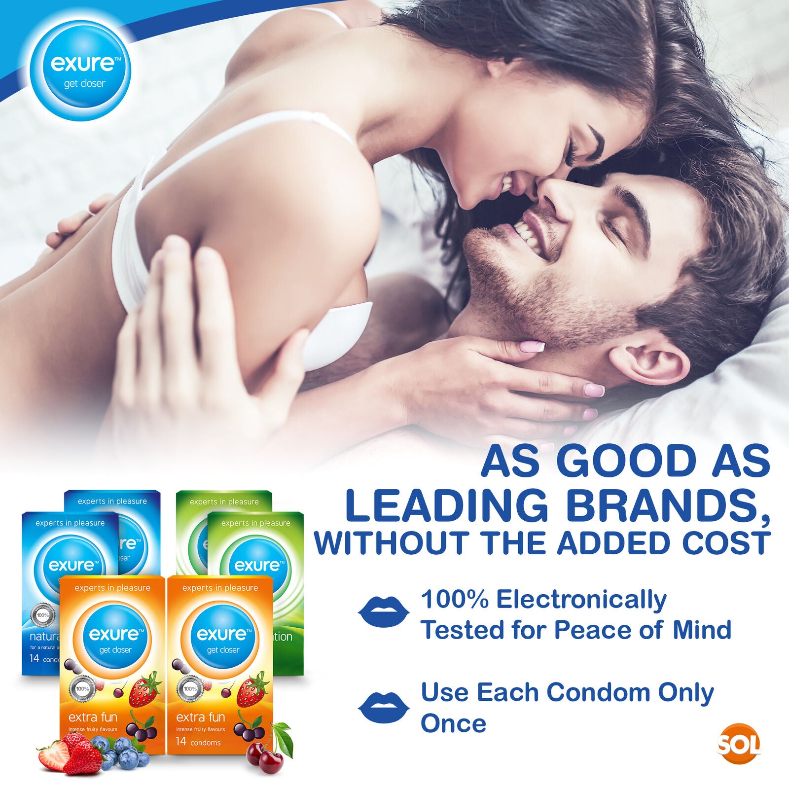 14-140pk Condoms Ribbed Natural Flavoured EXURE Safe Pleasure Discreet Packaging