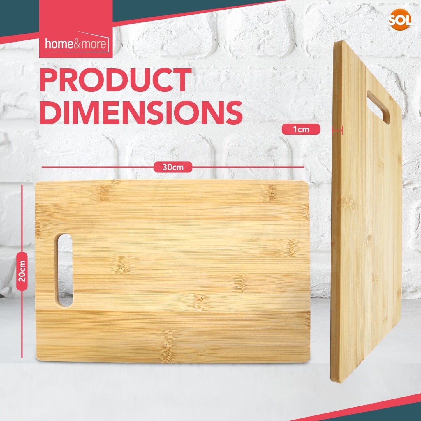 2 Chopping Board Wood Bamboo Wooden Cutting With Handle 30x20 cm Kitchen Serving