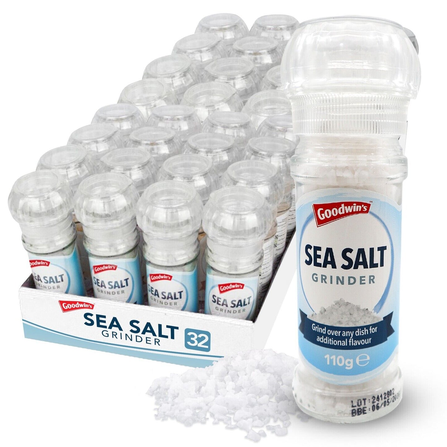 16-48pk Sea Salt Grinder Mill 110g Coarse Spice Manual Seasoning Flavour