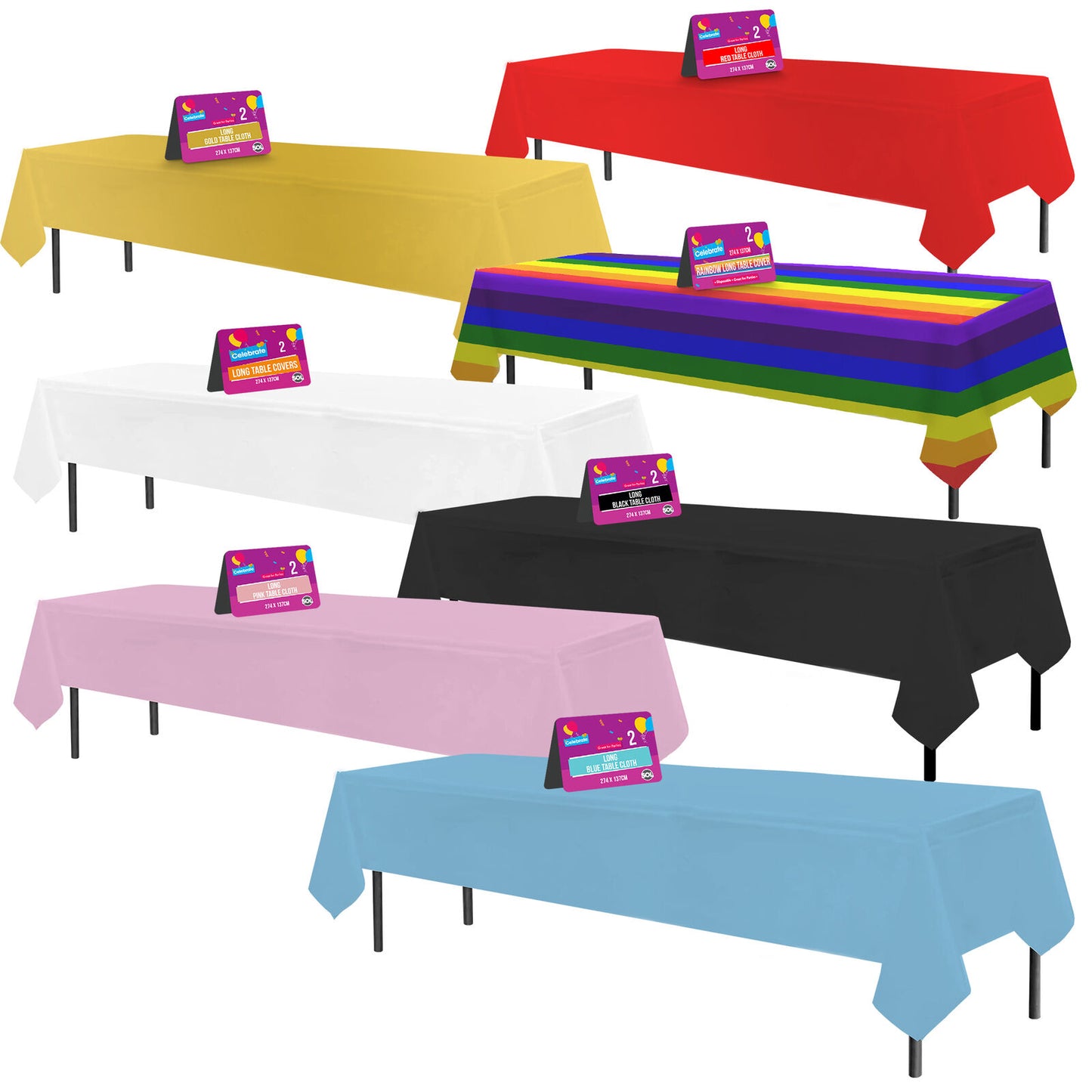 Plastic Table Cloth Covers Rectangular | Party Tableware | 2 Pack