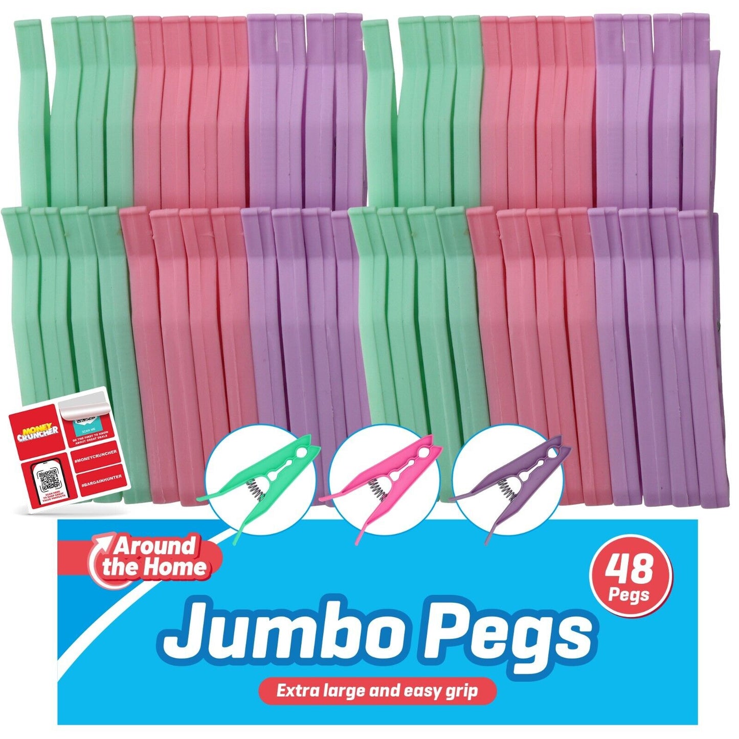 Jumbo Clothes Pegs Strong Plastic Washing Line Clips | 48 Pack