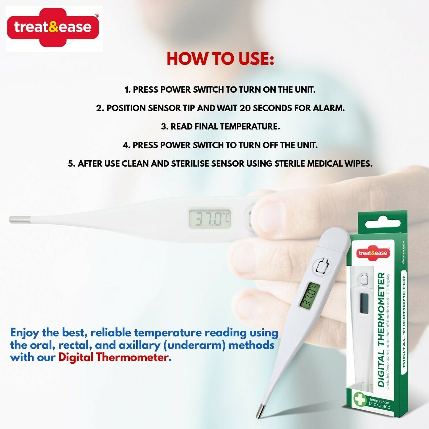 2pk Digital Thermometer Medical LCD Audible Alarm Baby Adult Oral Ear Body Fever