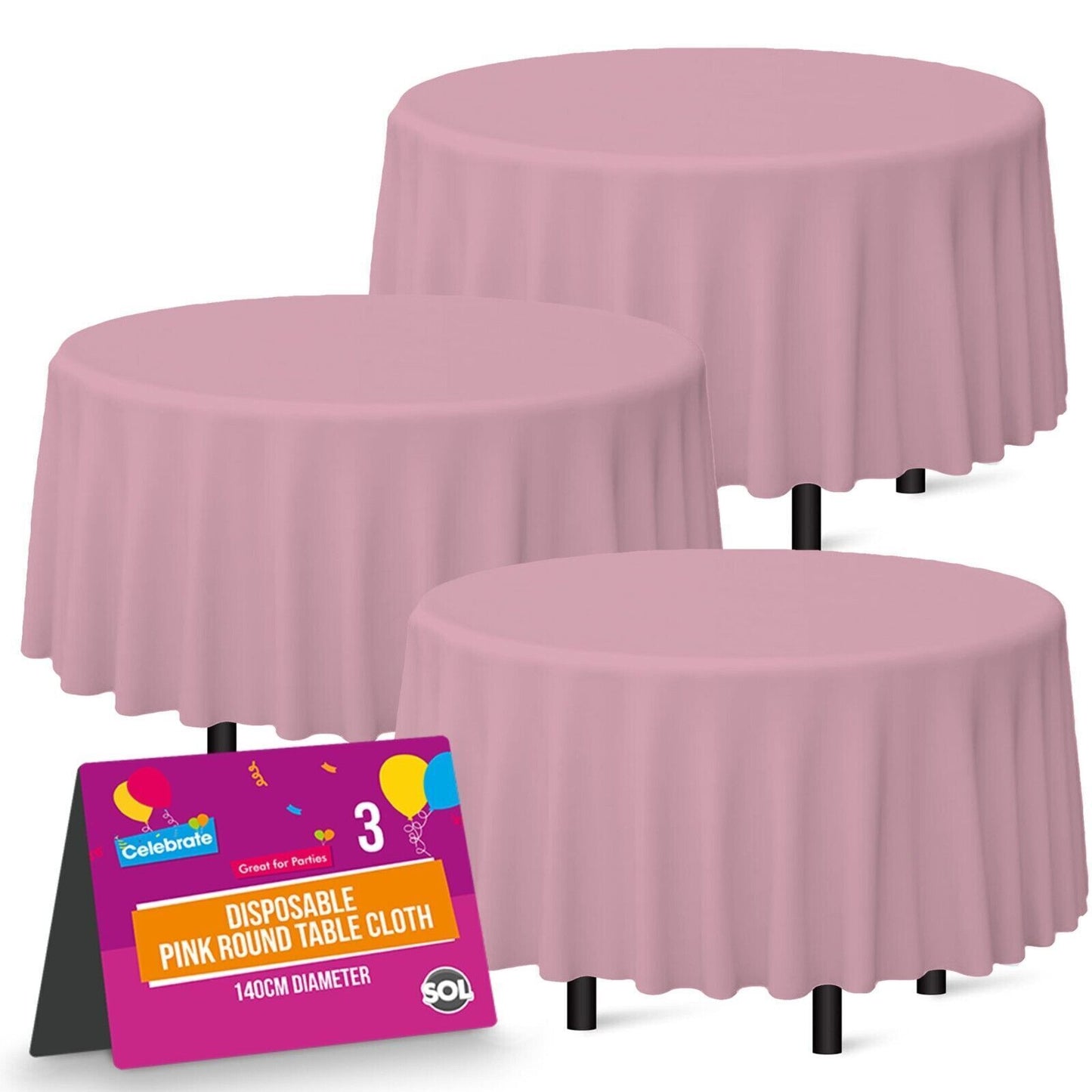 Plastic Table Covers Round 1.4M | Disposable Wipe Clean Party Cloth | 3 Pack