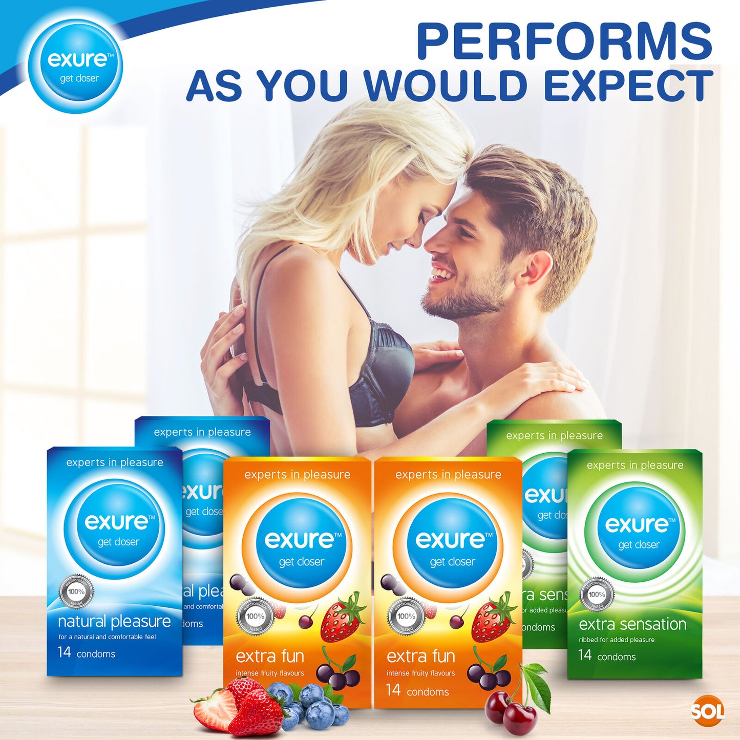 14-140pk Condoms Ribbed Natural Flavoured EXURE Safe Pleasure Discreet Packaging