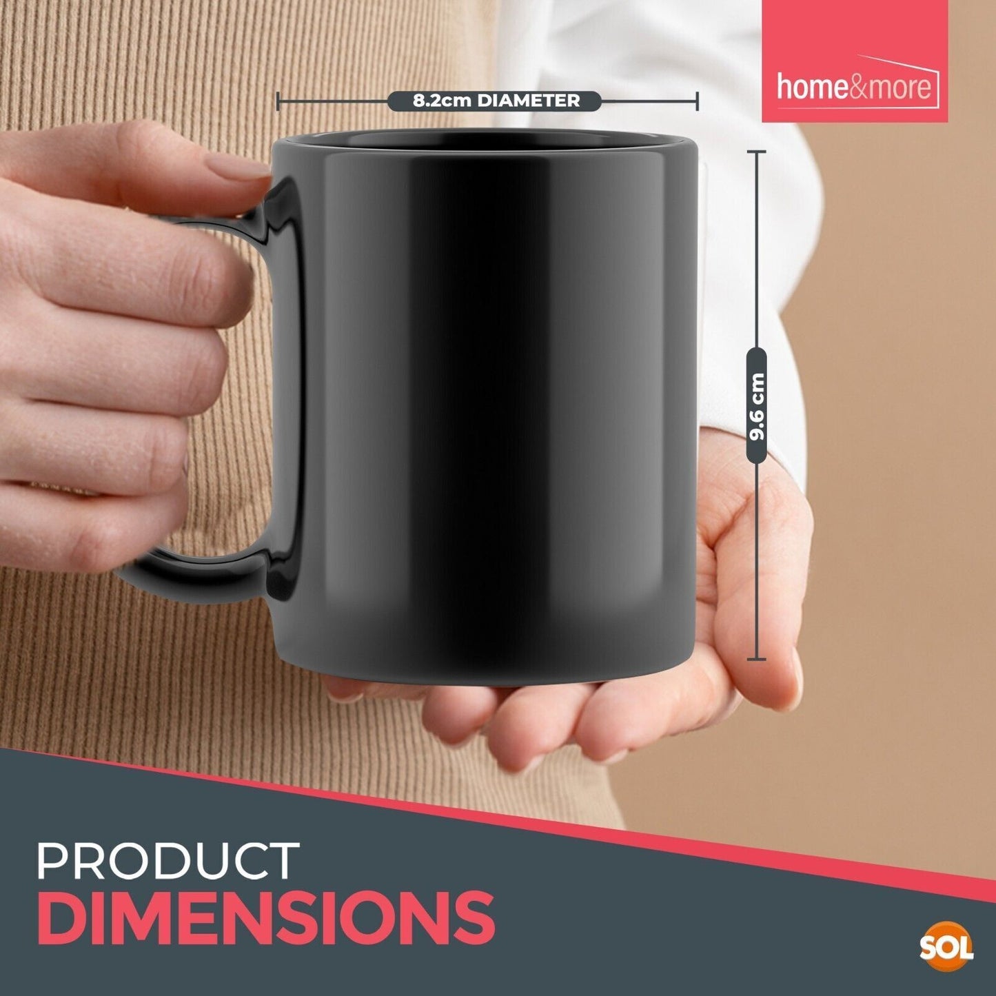 Plain Black Mugs 330ml | Large Coffee & Tea Cups | Bulk Set 12 Pack