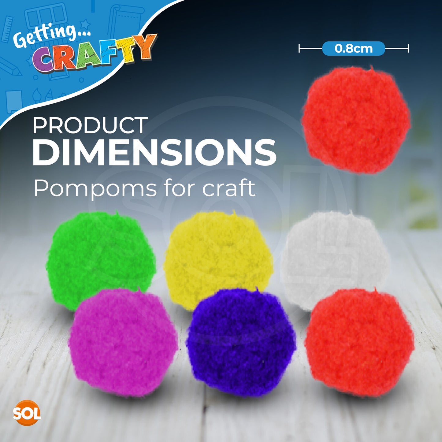 Mini Pom Poms 8mm | Multicoloured Craft Pompoms | 1250 Pack
