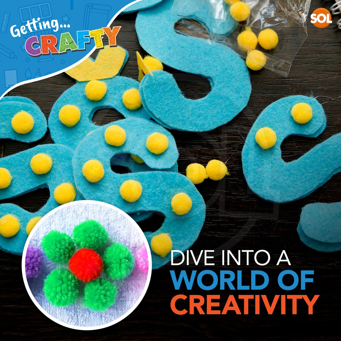 Mini Pom Poms 8mm | Multicoloured Craft Pompoms | 1250 Pack