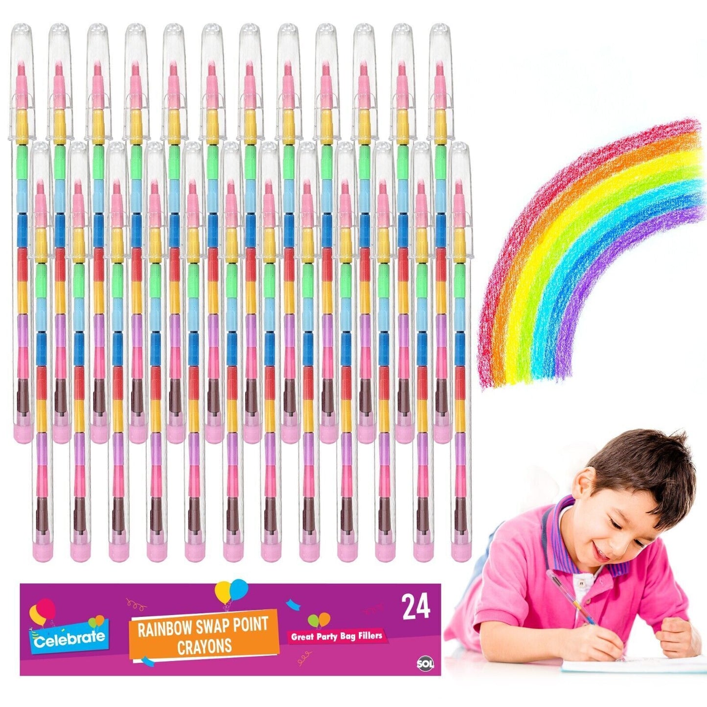 Swap Point Crayons | Stacker Swop Pencils Kids Party Favours | 12 Pack