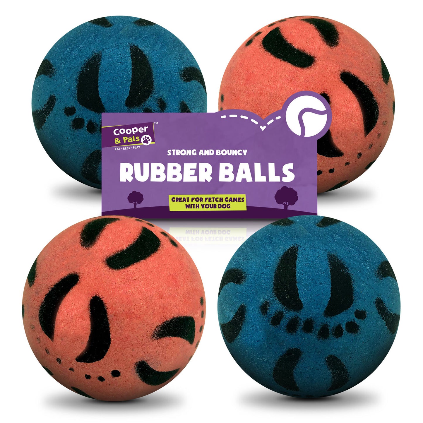 Rubber Dog Balls | Bouncy Solid Hard Fetch Chew Toys | 4 Pack