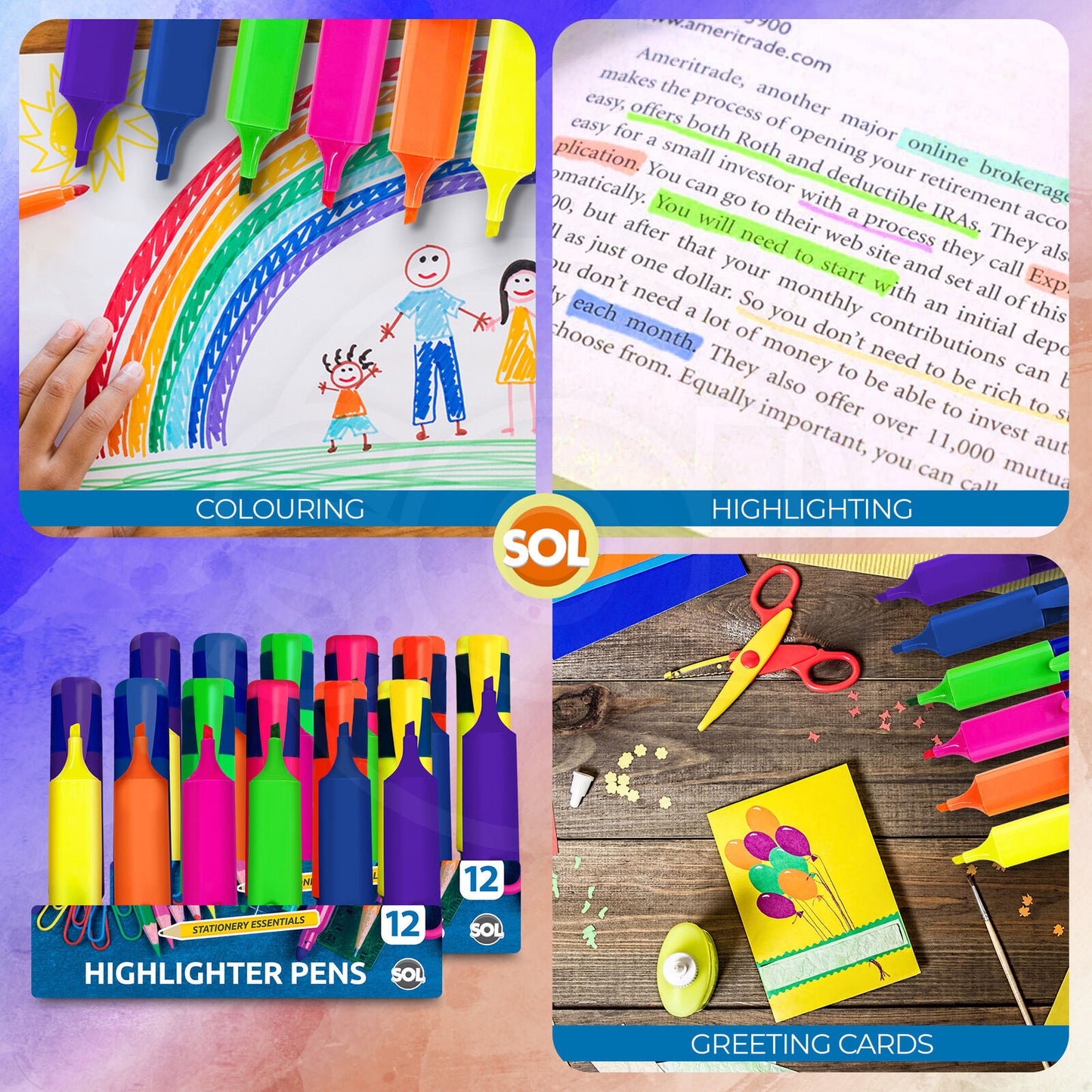 Highlighter Pens Fluorescent Colour Marker School Set | 6 Pack