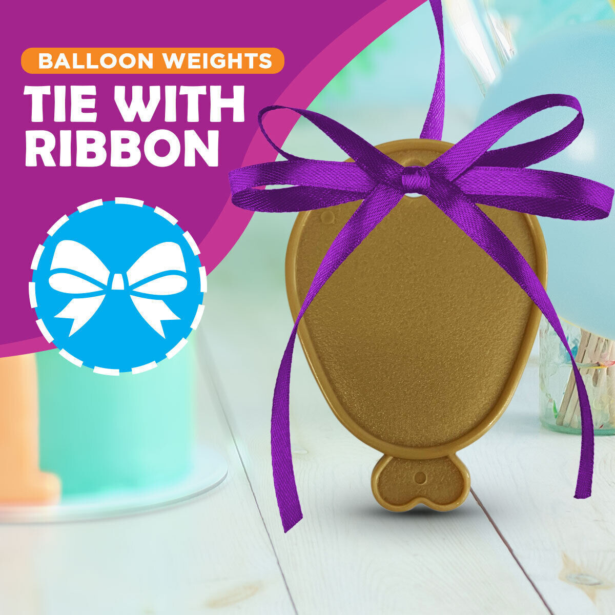 24pk Balloon Weights Gold | Plastic Helium Balloon Shape Birthday Wedding Party