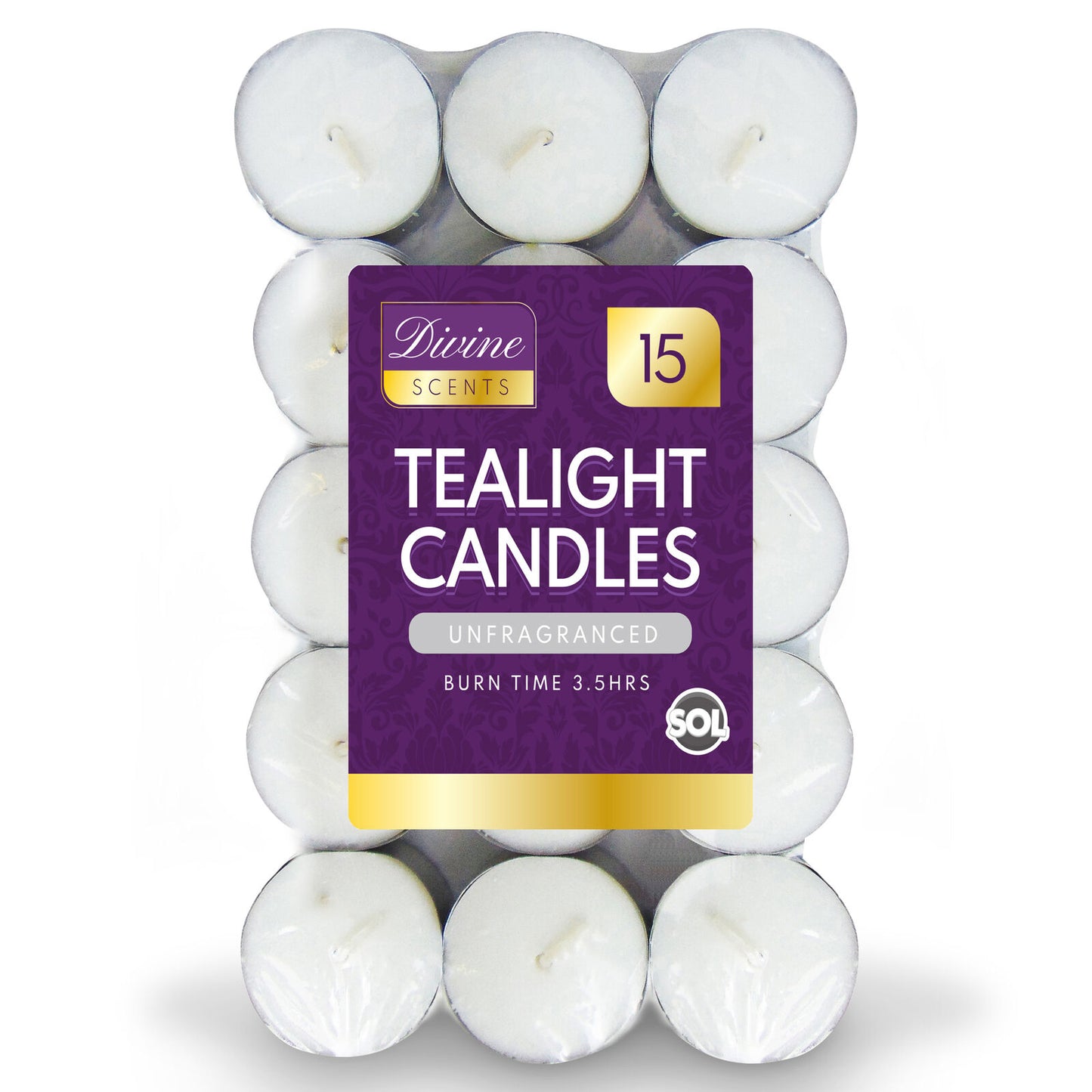 15pk Tea Lights White Unscented Unfragranced Night Candles 3.5 Hour T Tealights