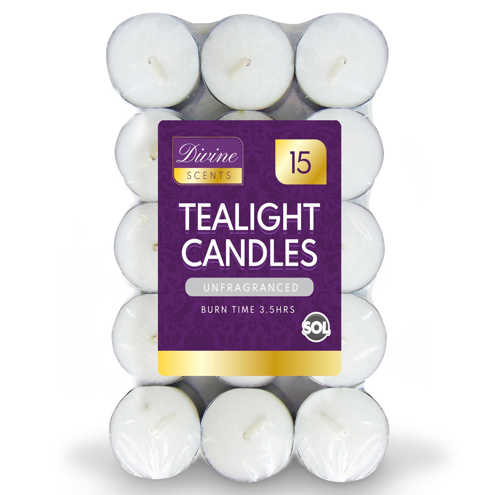 15pk Tea Lights White Unscented Unfragranced Night Candles 3.5 Hour T Tealights