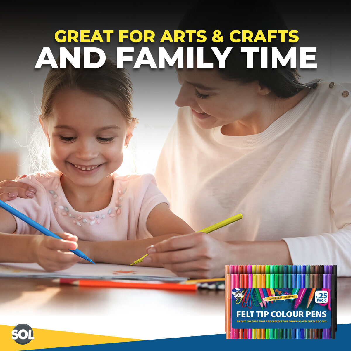 Felt Tip Pens Set | Fine Fibre Drawing Markers School | 50 Pack
