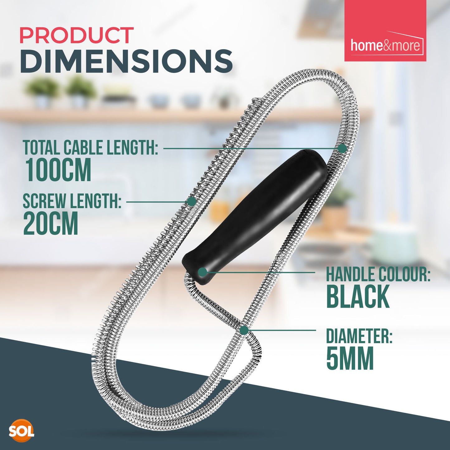 Flexible Drain Unblocking Rods 1M | Sink Cleaner Tool | 2 Pack