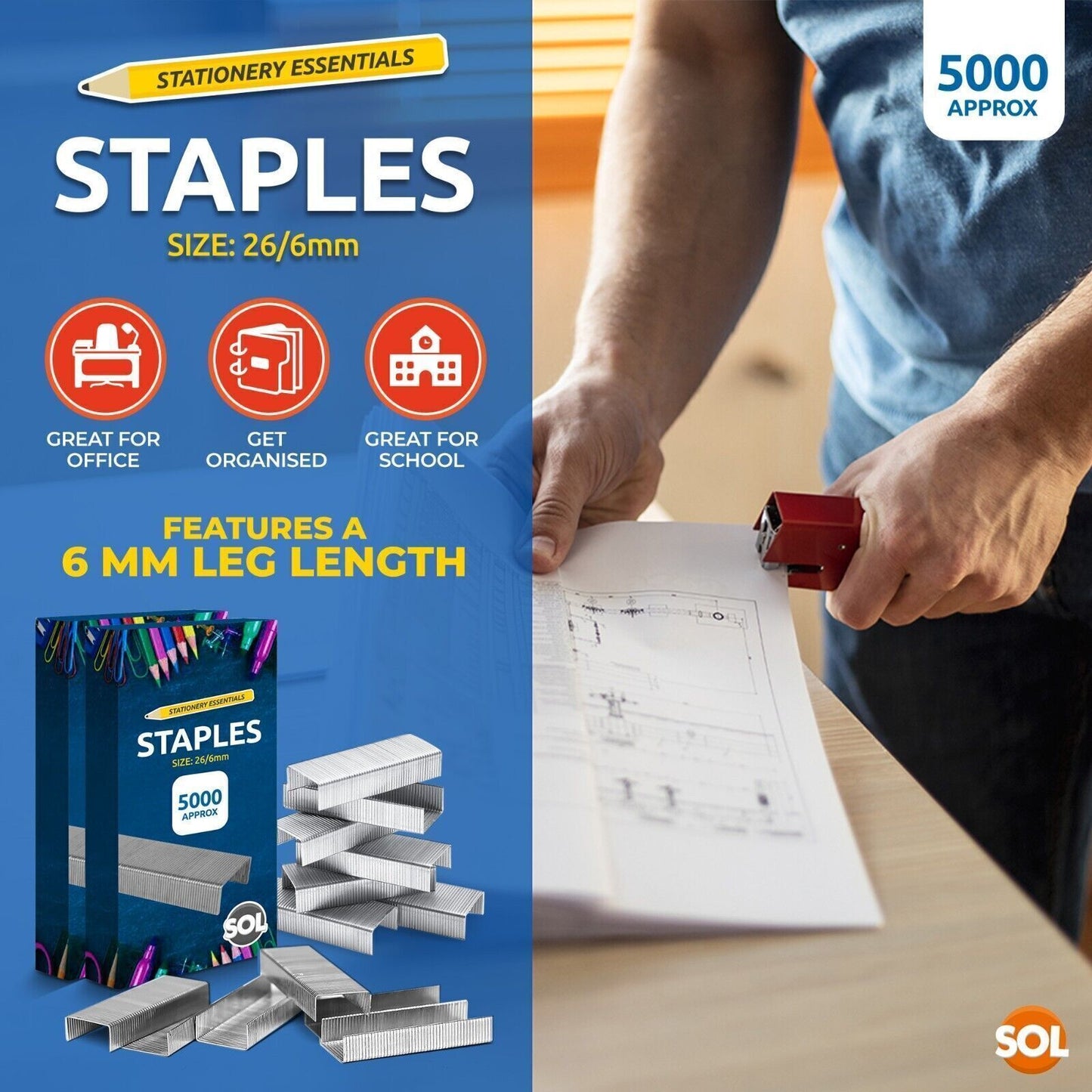 Office Staples 26/6 | Standard Fit Staplers | 10000 Pack