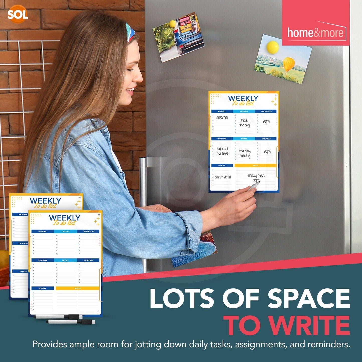2pk Magnetic Weekly Planner To Do List Whiteboard Fridge A4 Pad + Dry Wipe Pens