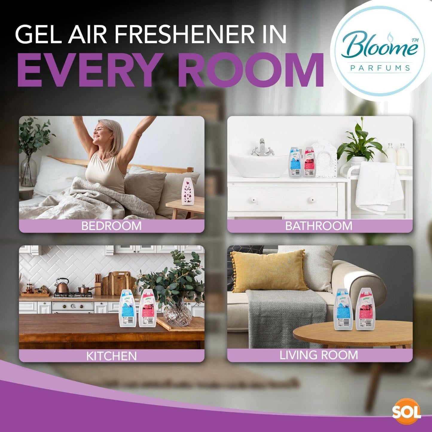 Solid Gel Air Freshener 150g | Bathroom Home Room Scent | 12 Pack