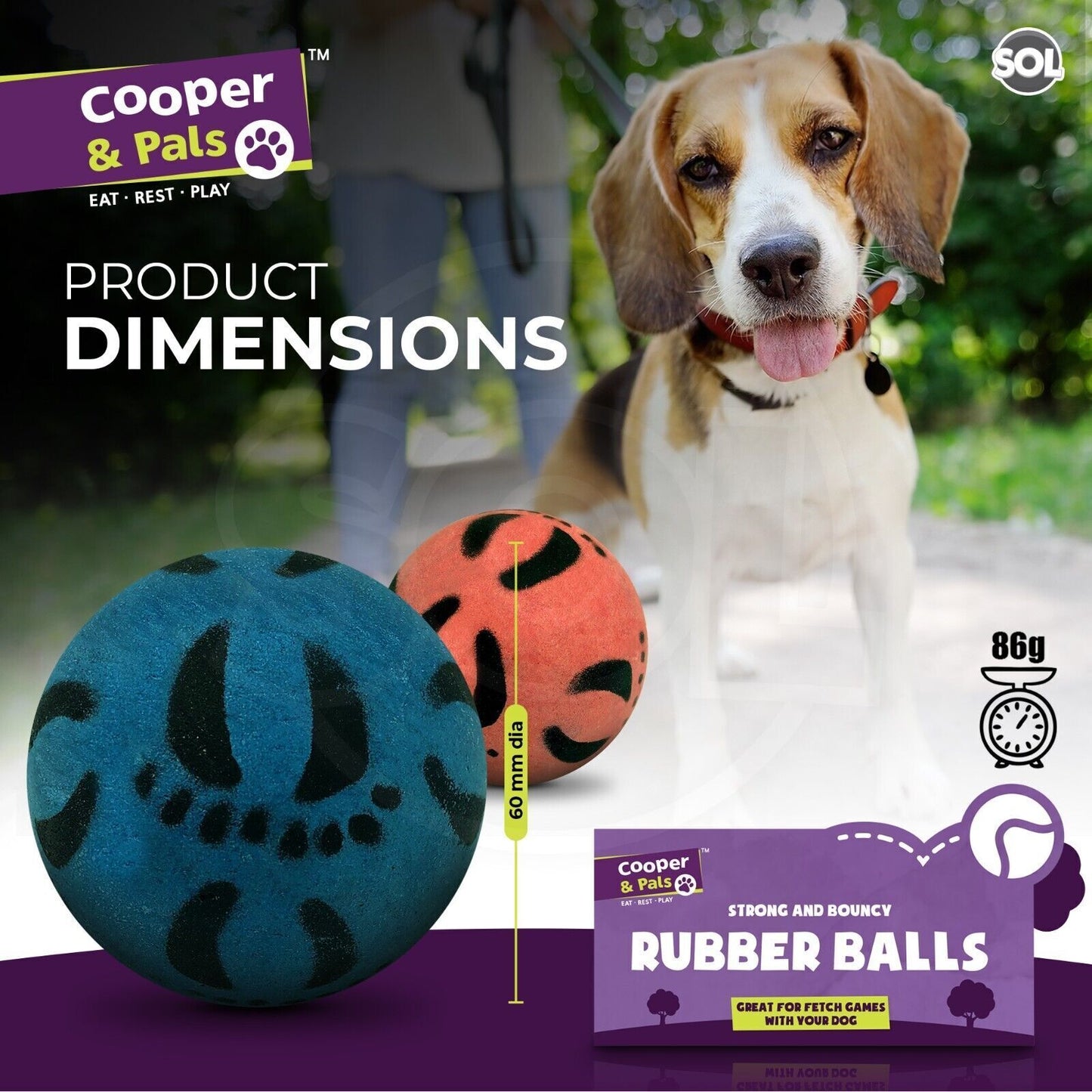Rubber Dog Balls | Solid Hard Play Fetch Toys | 6 Pack