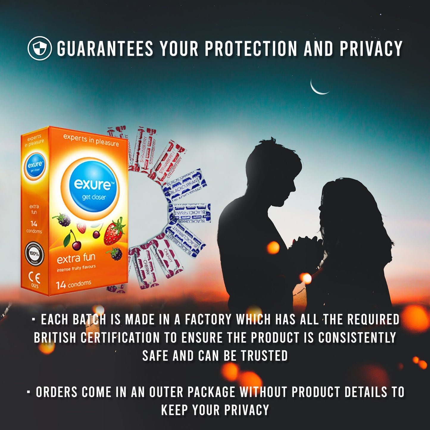 14-140pk Condoms Ribbed Natural Flavoured EXURE Safe Pleasure Discreet Packaging