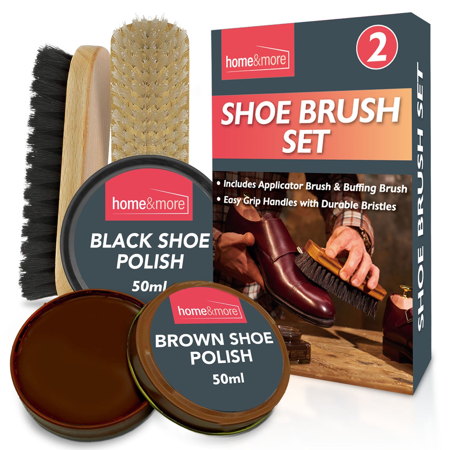 Shoe Brush Set | Leather Shoe Polish Brushes for Black & Brown Shoes | 2 Pack