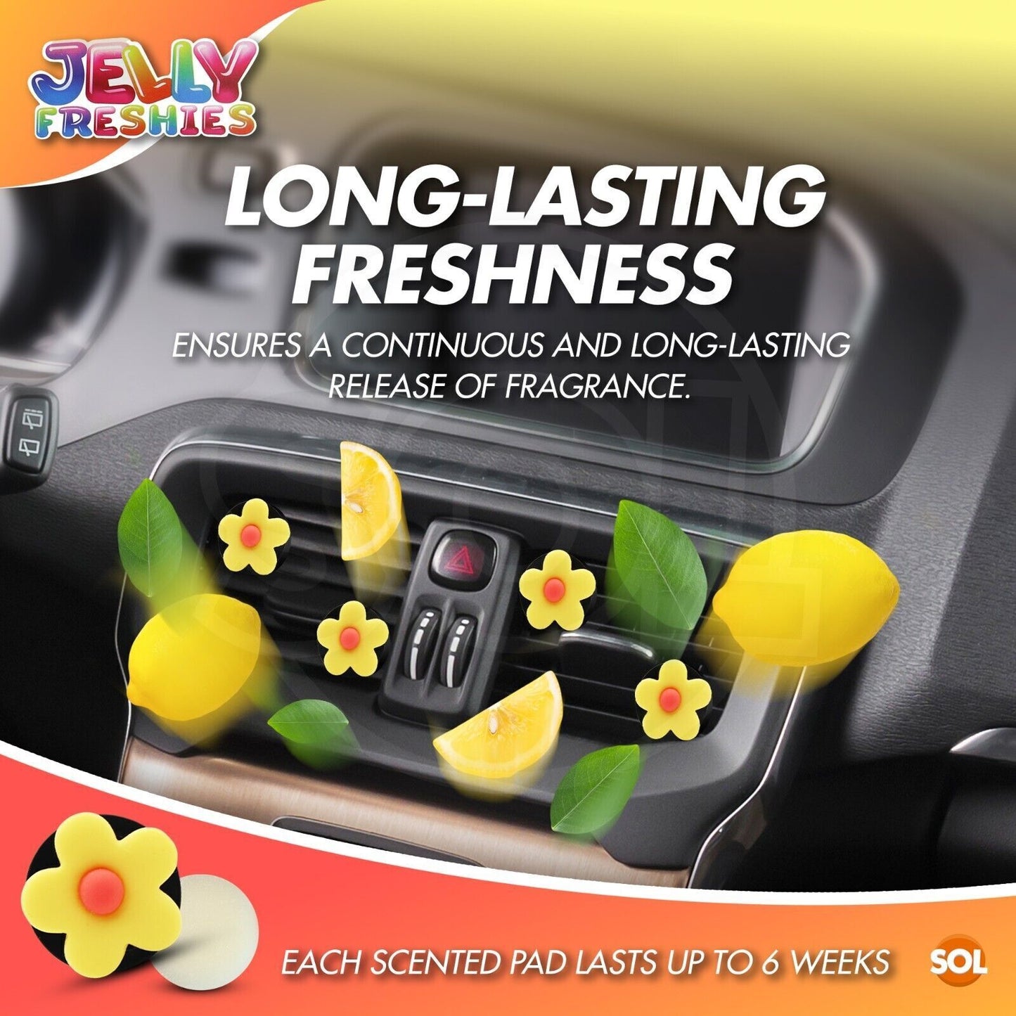Car Air Freshener Clip Lemon Scent Flowers – 6 Pack
