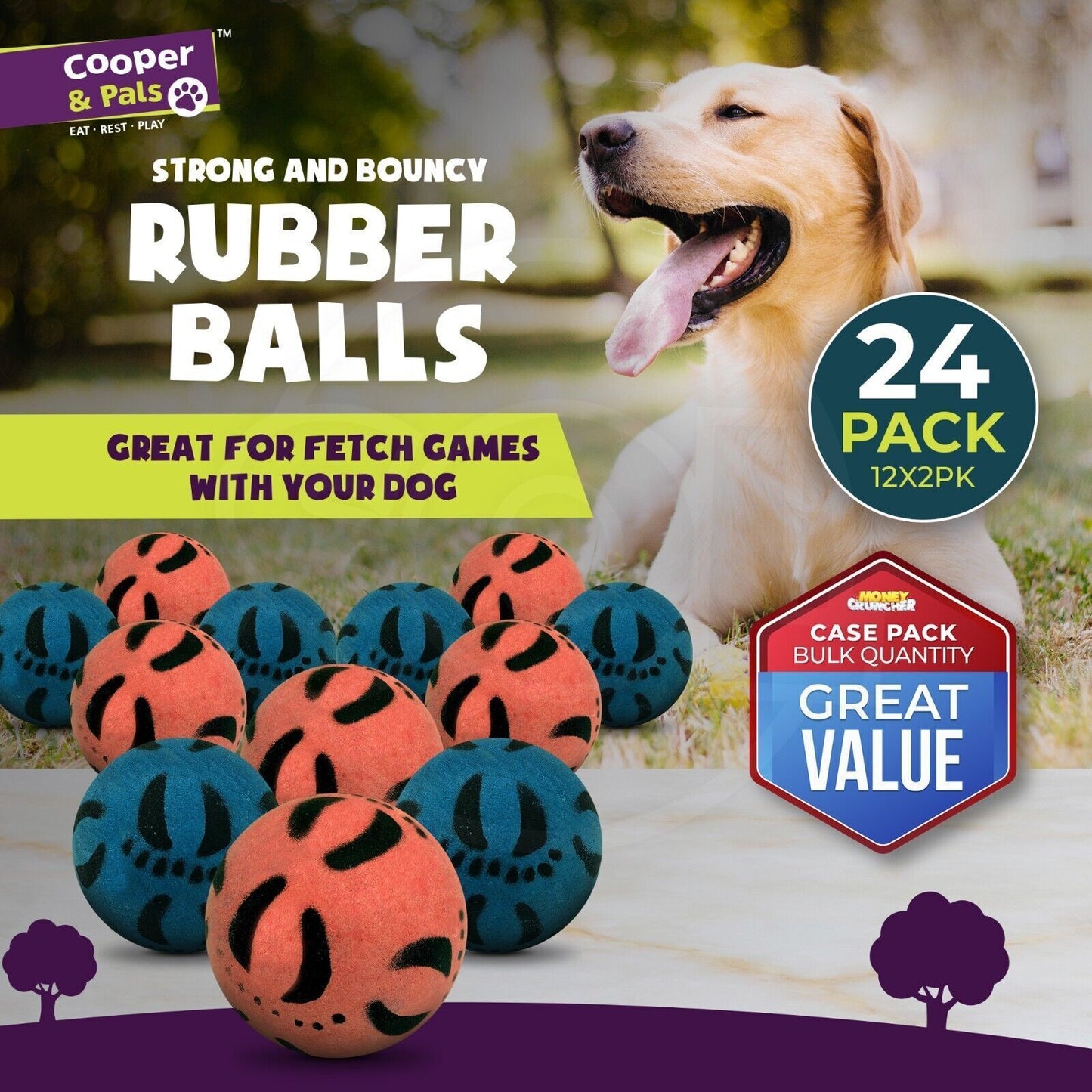 Rubber Dog Balls | Solid Hard Play Fetch Toys | 6 Pack