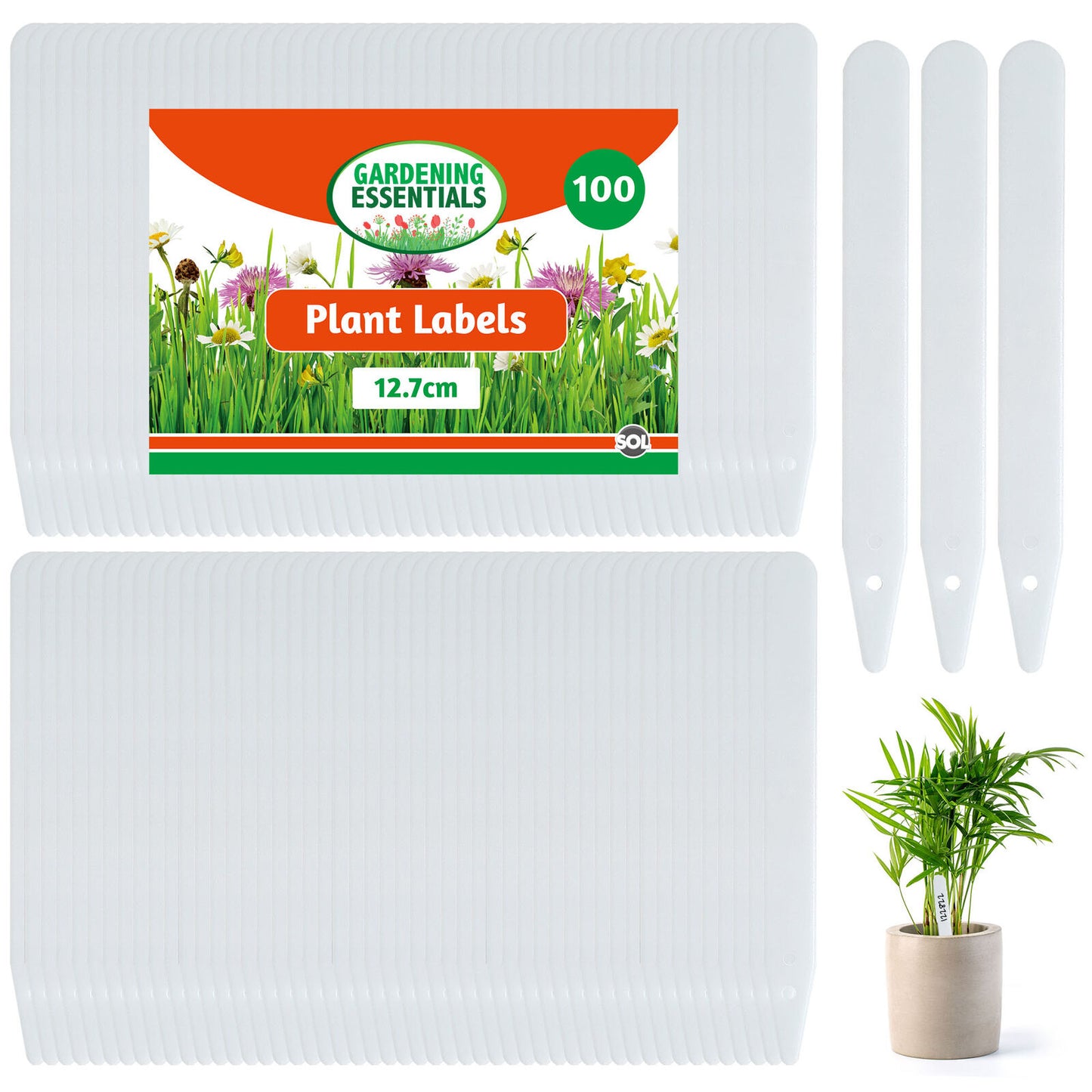 White Plastic Plant Labels Sticks | Waterproof Garden Name Tags 100 Pack