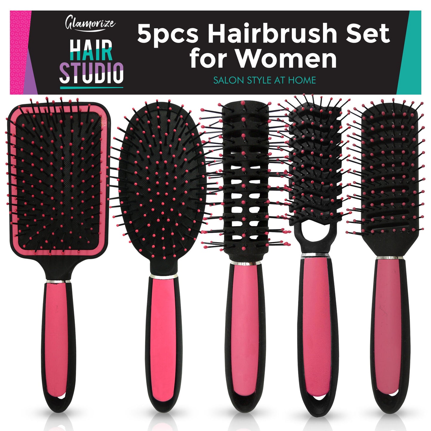 5pk Hair Brush Set for Women | Professional Pink Hairdressing Salon Styling Gift