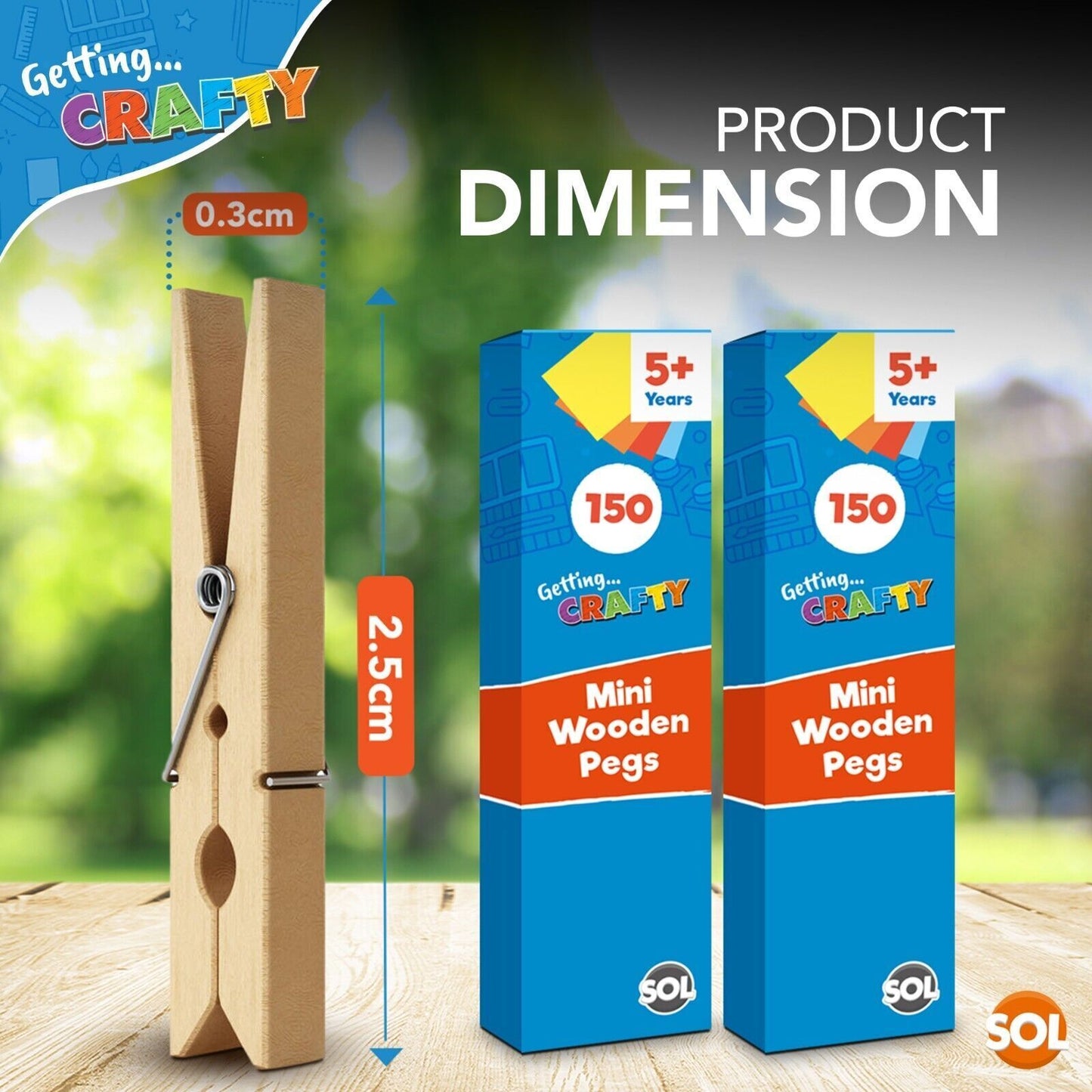 Mini Wooden Pegs 25mm | Craft Wedding Photo Hanging Clips | 300 Pack