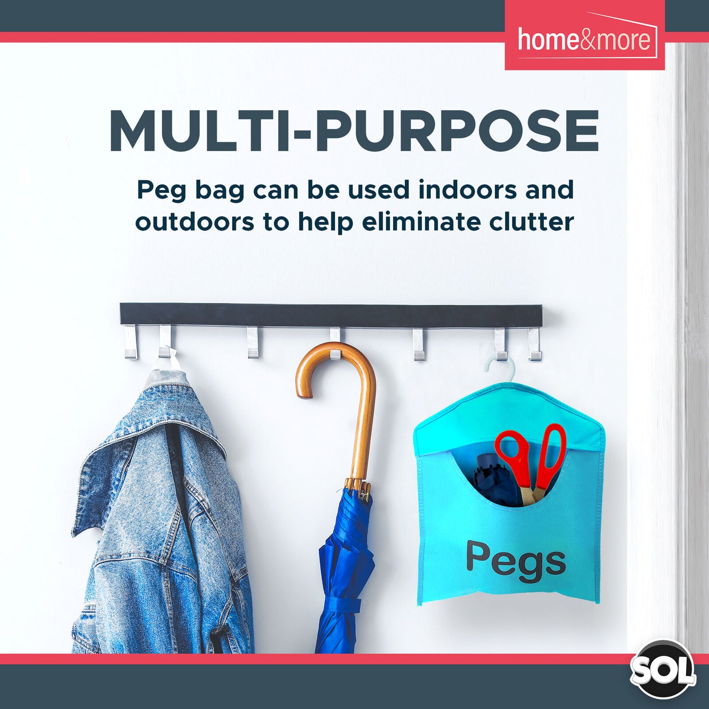 Fabric Clothes Peg Bag with Hanger | Laundry Storage | 2 Pack