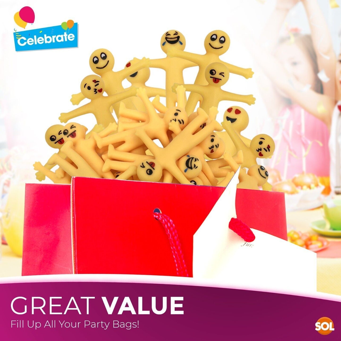 Yellow Stretchy Men | Party Bag Fillers Kids Fun Toys | 60 Pack