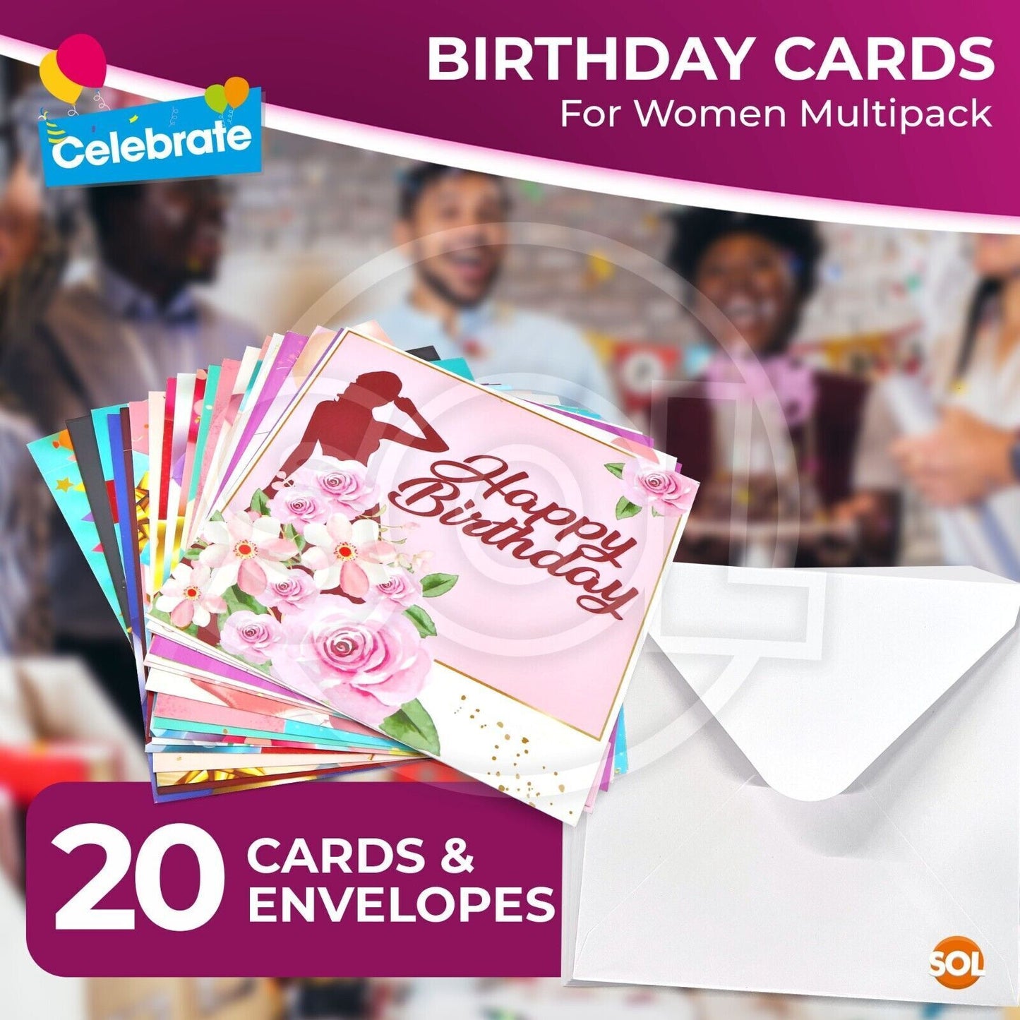 Happy Birthday Cards Mixed Pack | Male & Female Designs with Envelopes | 20 Pack