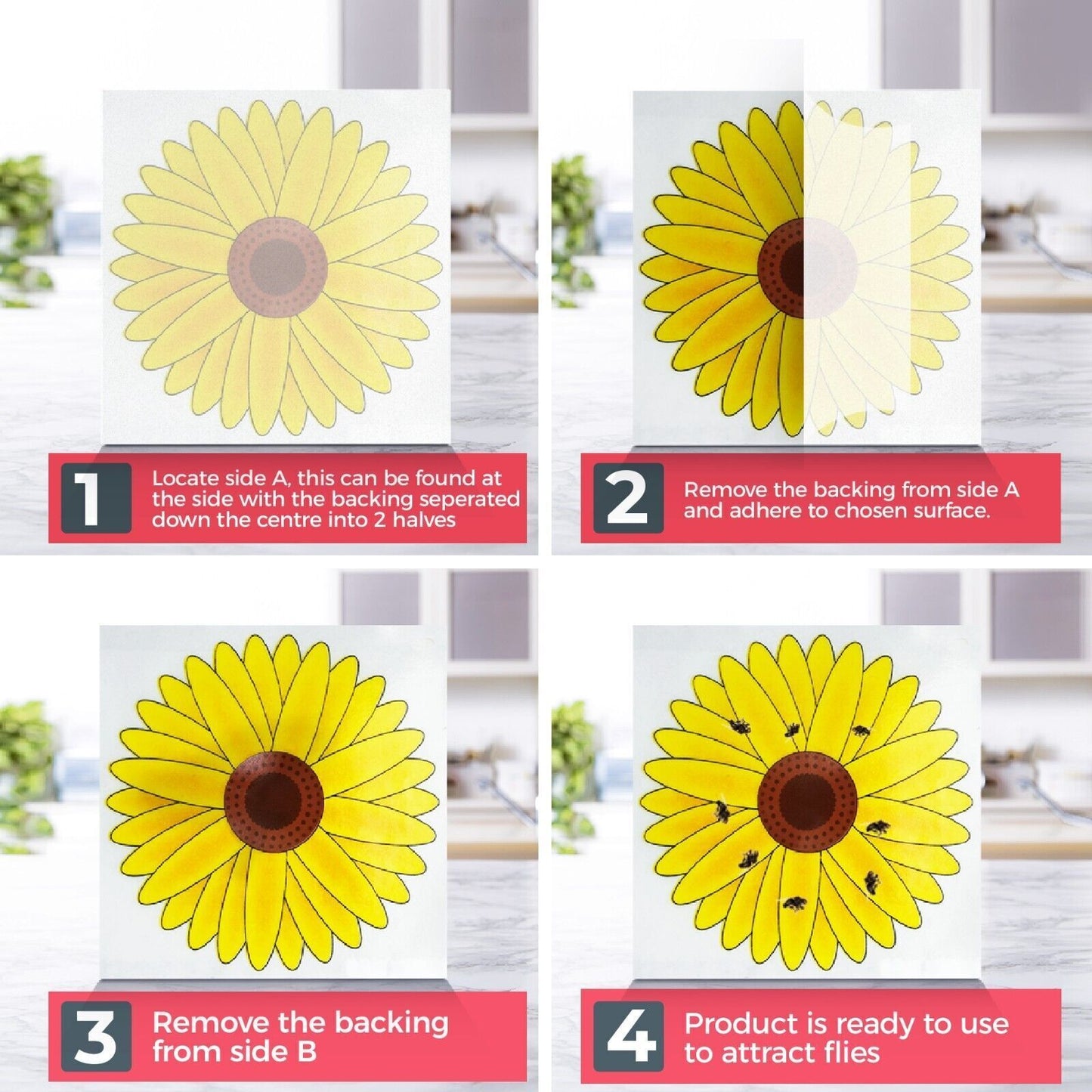 16pk Fly Trap Window Stickers | Sticky Sunflower Insect Bug Flies Killer Catcher