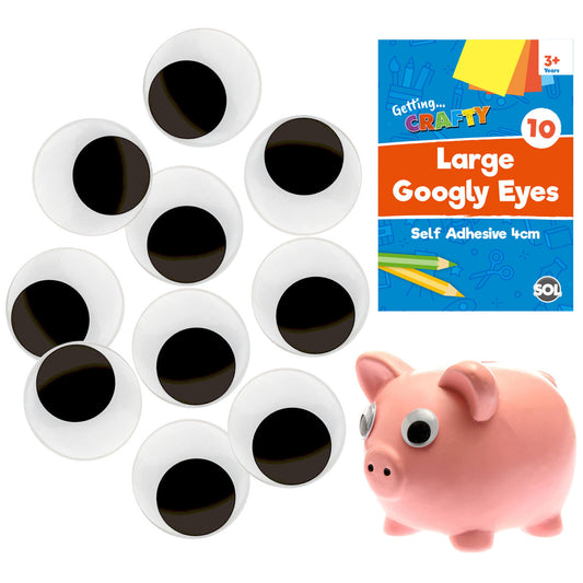 Large Googly Eyes 40mm | Self Adhesive Wiggly Craft Eyes | 10 Pack