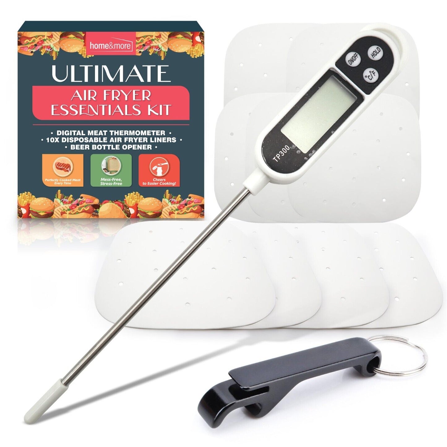 Air Fryer Essential Kit | Meat Thermometer, Liners & Bottle Opener