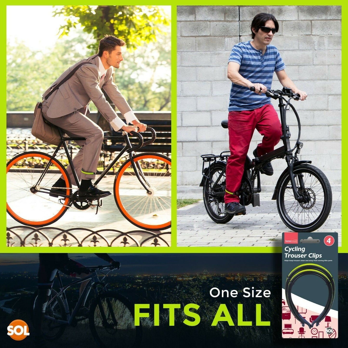 Cycle Clips Reflective Bands | Bike Trouser Strap 4 Pack