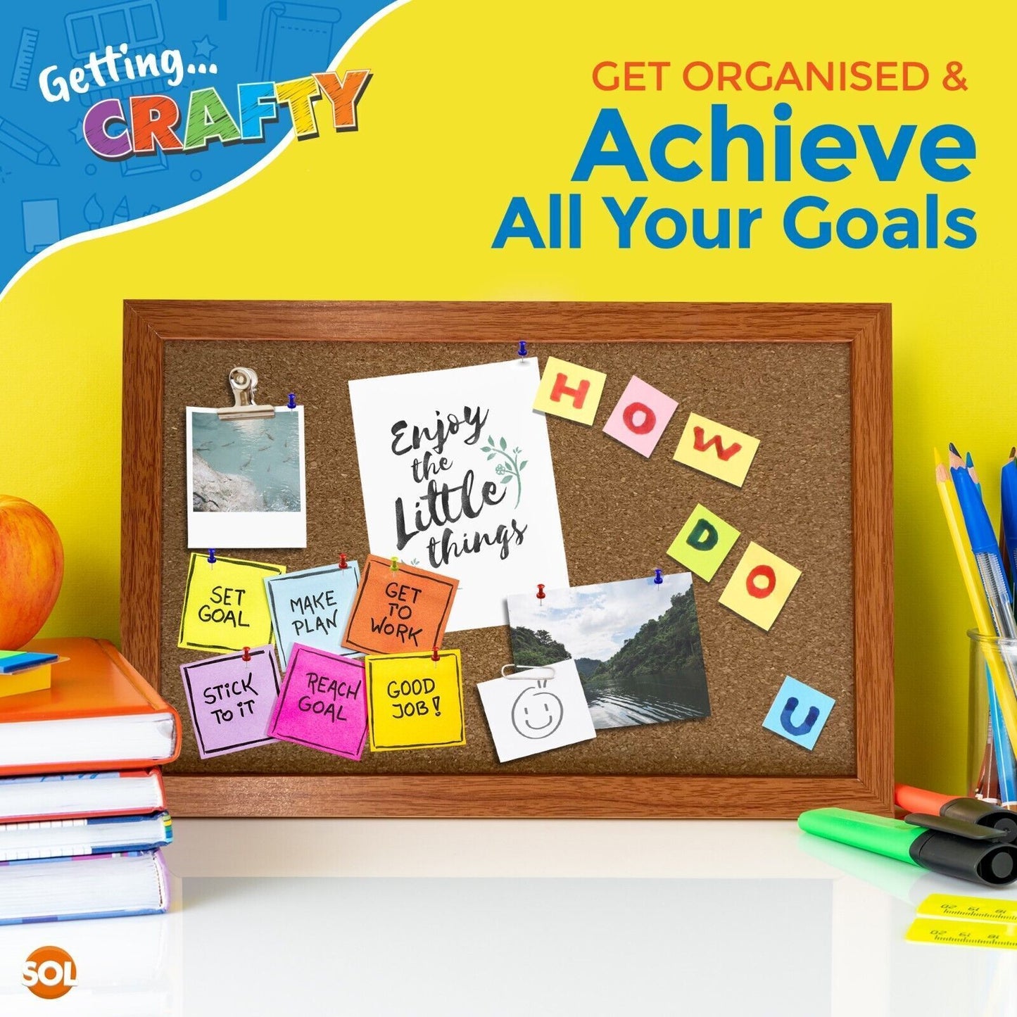 Cork Board A4 Notice Memo Board with Pins – Wooden Frame