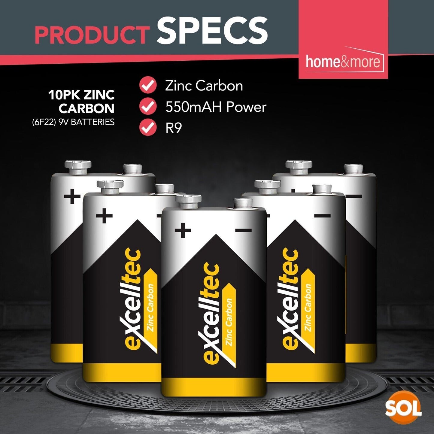 9V Heavy Duty Zinc Carbon Batteries | Smoke Alarm | 10 Pack